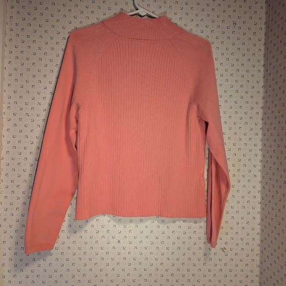 Talbots LP Zip Up Cardigan pink salmon vintage partial ribbing - Picture 8 of 9